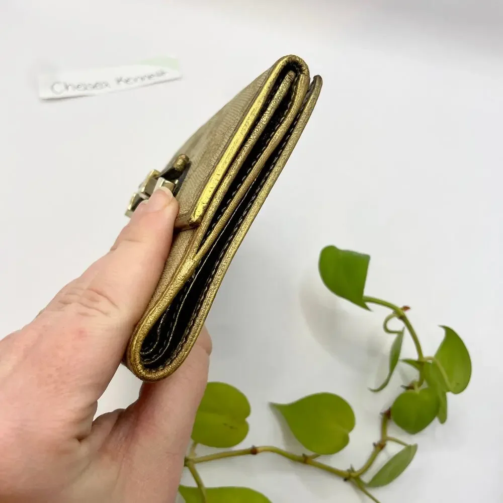 Gucci Gold Bow Beige Brown GG Canvas Leather Compact Square Wallet - Picture 5 of 10